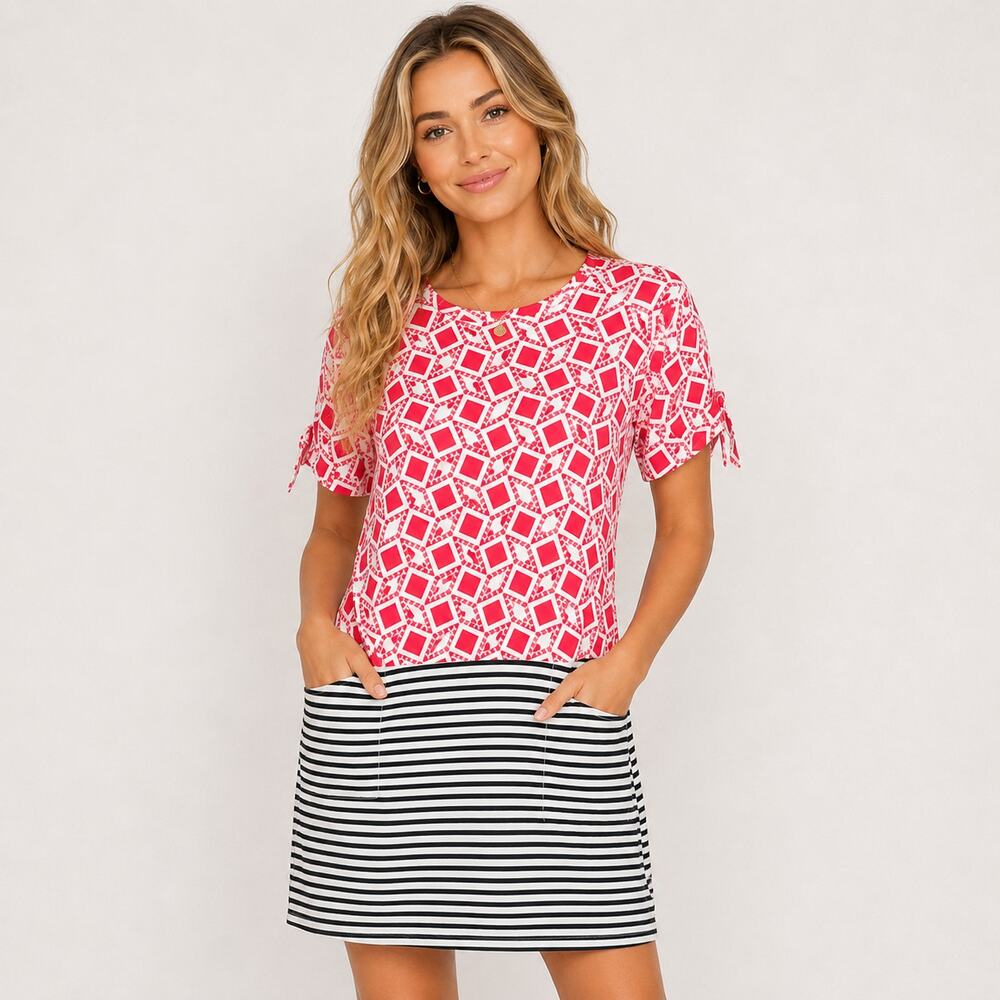 Tracy Negoshian Geometric Dress Above Knee Keyhole Pockets Stretch Women XS